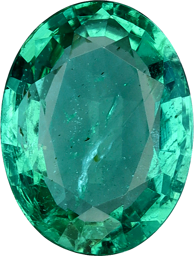 Oval cut zambian emerald, 8.06 by 6.08 mm, shown at actual size