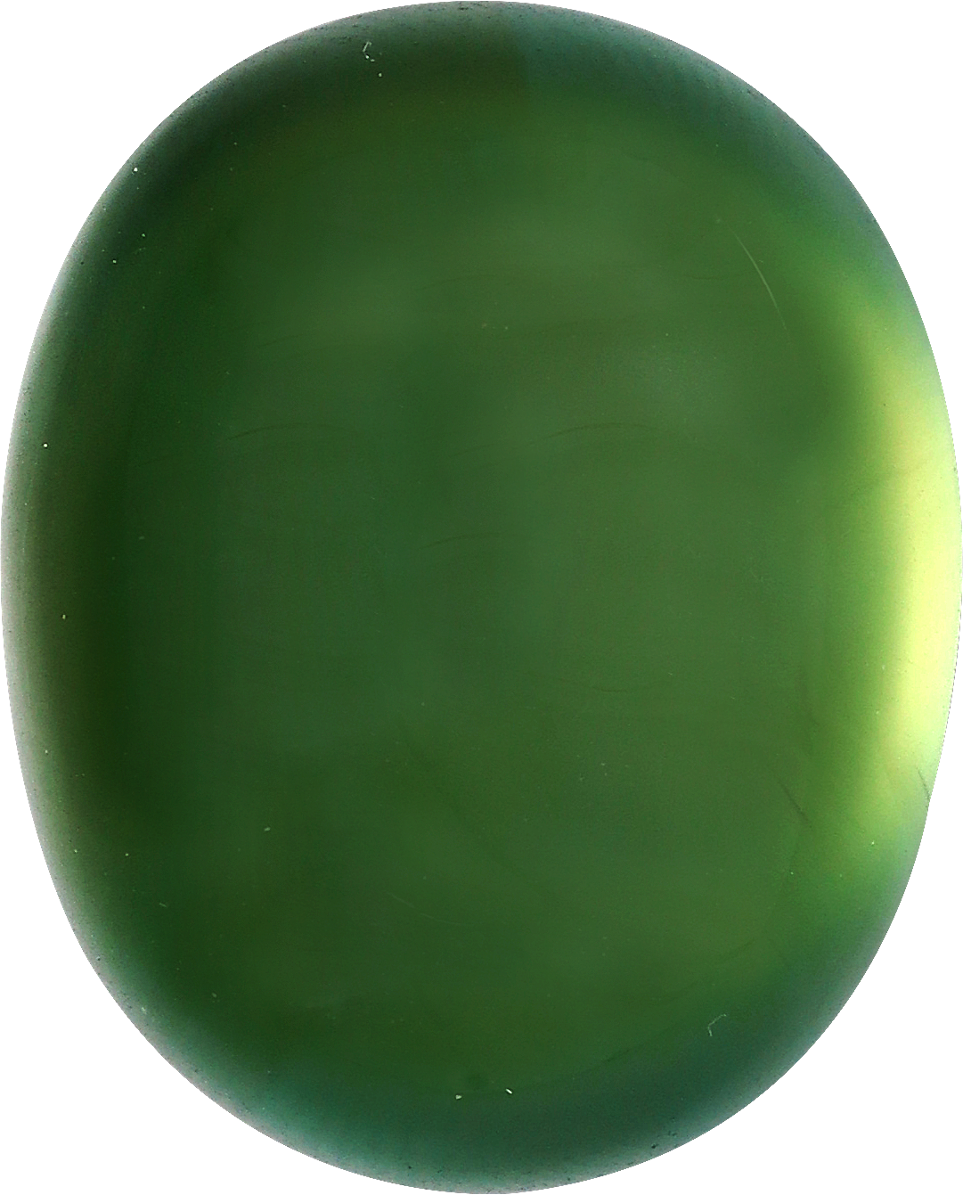 Oval cut prehnite, 19.27 by 15.43 mm, shown at actual size
