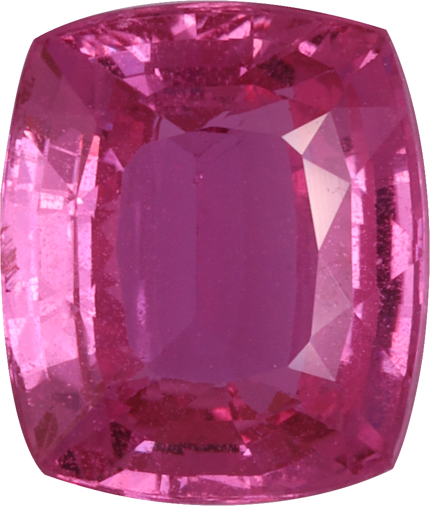 Cushion cut pink sapphire, 9.26 by 7.94 mm, shown at actual size