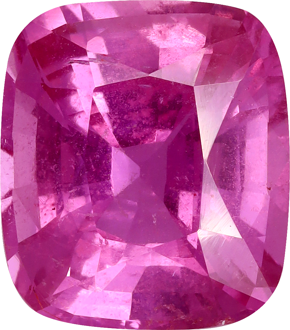 Cushion cut pink sapphire, 9.81 by 8.61 mm, shown at actual size