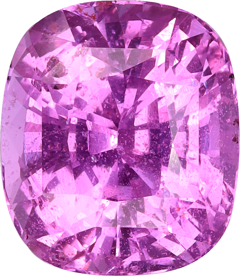 Cushion cut pink sapphire, 9.26 by 8.01 mm, shown at actual size