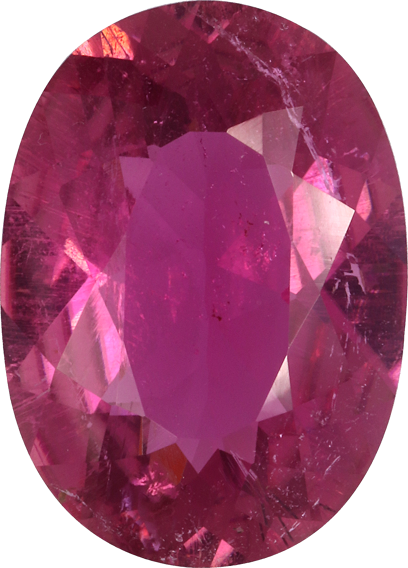Oval cut pink tourmaline, 14.1 by 10.1 mm, shown at actual size