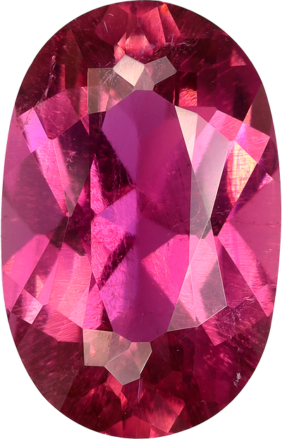 Oval cut pink tourmaline, 13.5 by 8.6 mm, shown at actual size