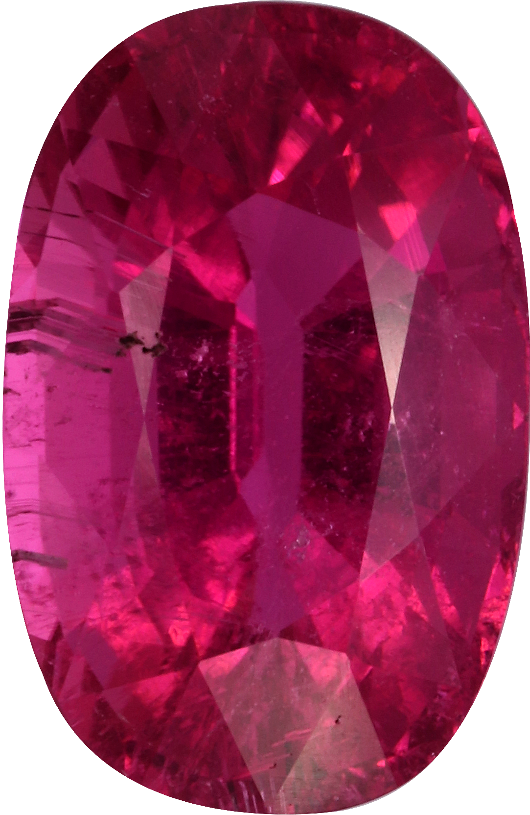 Oval cut pink tourmaline, 14.28 by 9.33 mm, shown at actual size