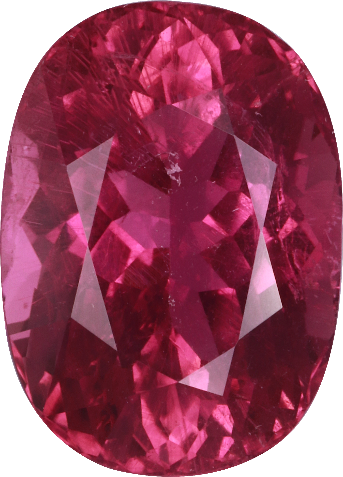 Oval cut pink tourmaline, 14.39 by 10.38 mm, shown at actual size