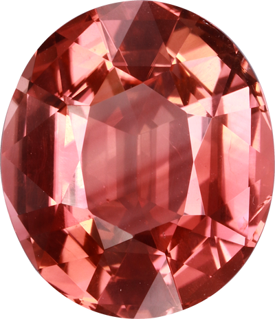 Oval cut pink tourmaline, 15.1 by 13 mm, shown at actual size