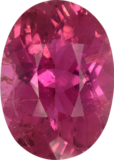 Oval cut pink tourmaline, 13.1 by 9.3 mm, shown at actual size