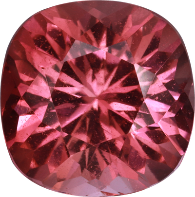 Cushion cut pink tourmaline, 11 by 10.9 mm, shown at actual size