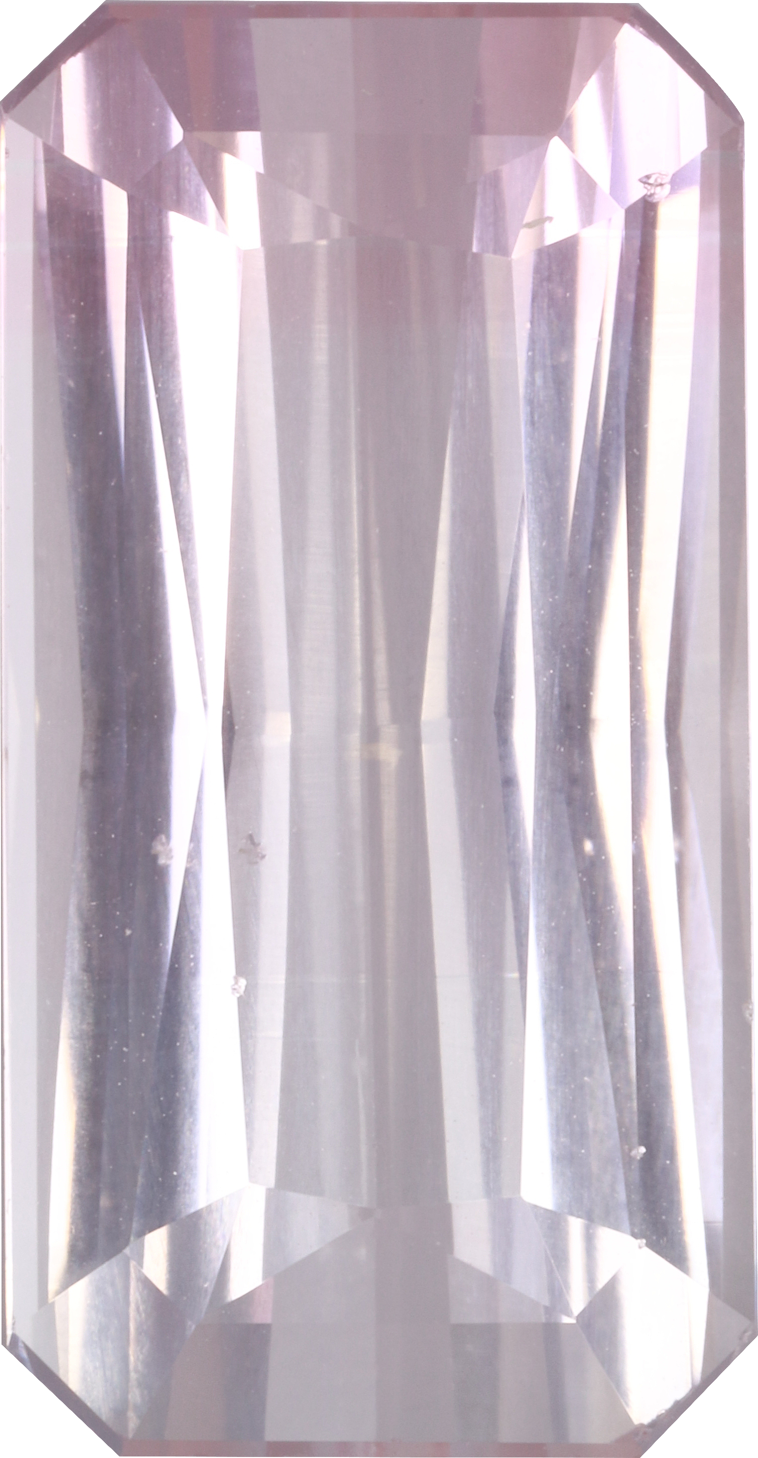 Rectangular cut pink tourmaline, 19.43 by 10.01 mm, shown at actual size