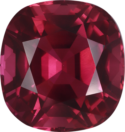 Cushion cut pink tourmaline, 18.53 by 17.55 mm, shown at actual size