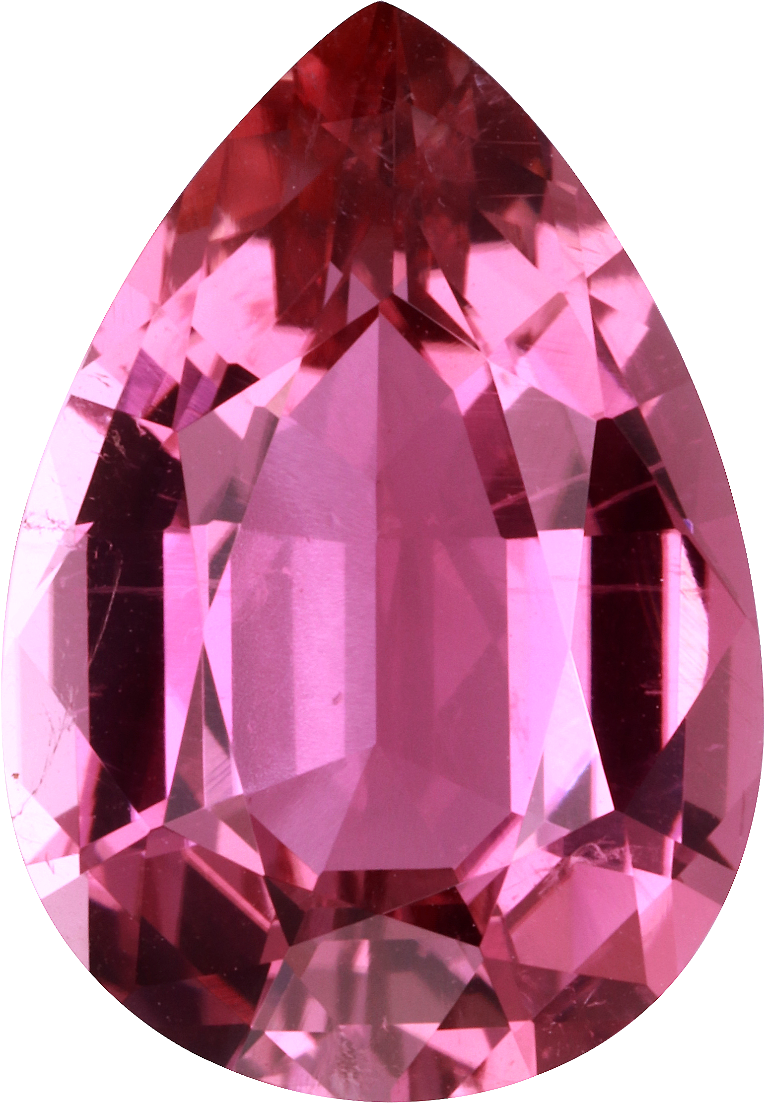 Pear cut pink tourmaline, 15.67 by 10.89 mm, shown at actual size