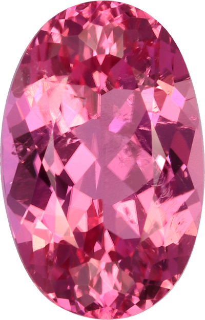 Oval cut pink tourmaline, 11.67 by 7.51 mm, shown at actual size