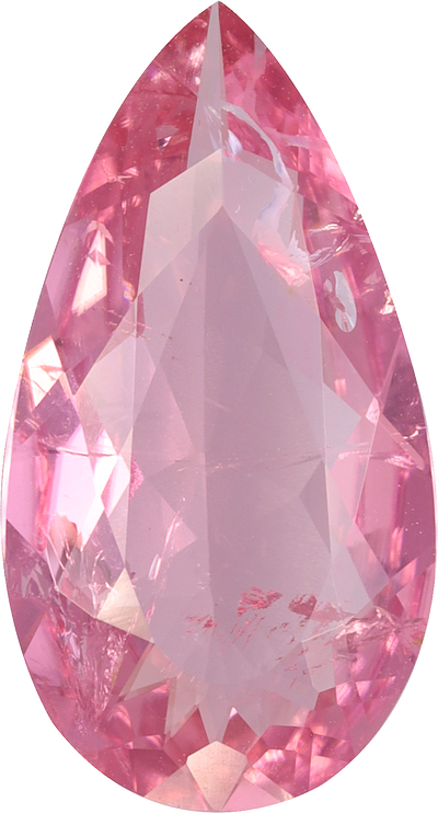 Pear cut pink tourmaline, 15.61 by 8.43 mm, shown at actual size