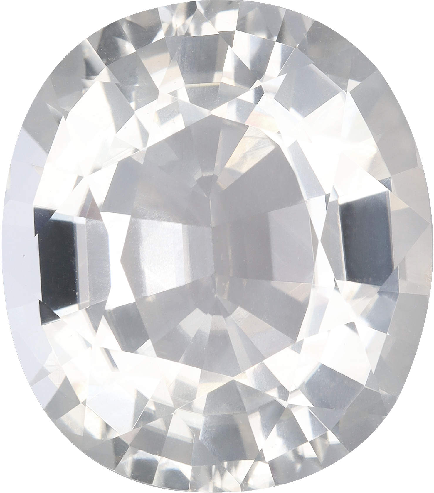 Oval cut white tourmaline, 22.77 by 19.84 mm, shown at actual size