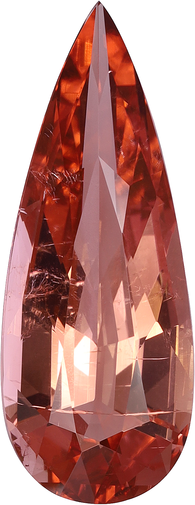 Pear cut pink tourmaline, 22.88 by 8.83 mm, shown at actual size