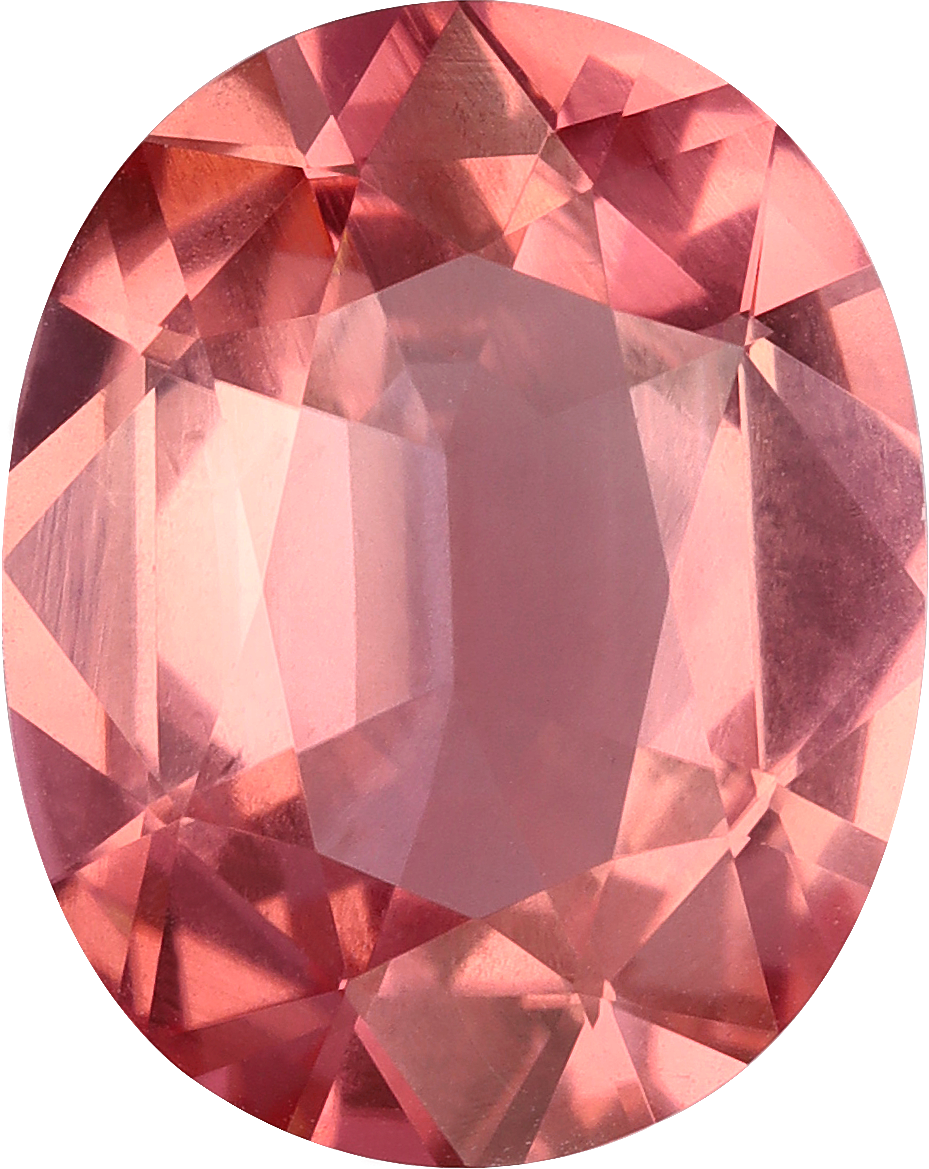 Oval cut pink tourmaline, 11.04 by 8.71 mm, shown at actual size