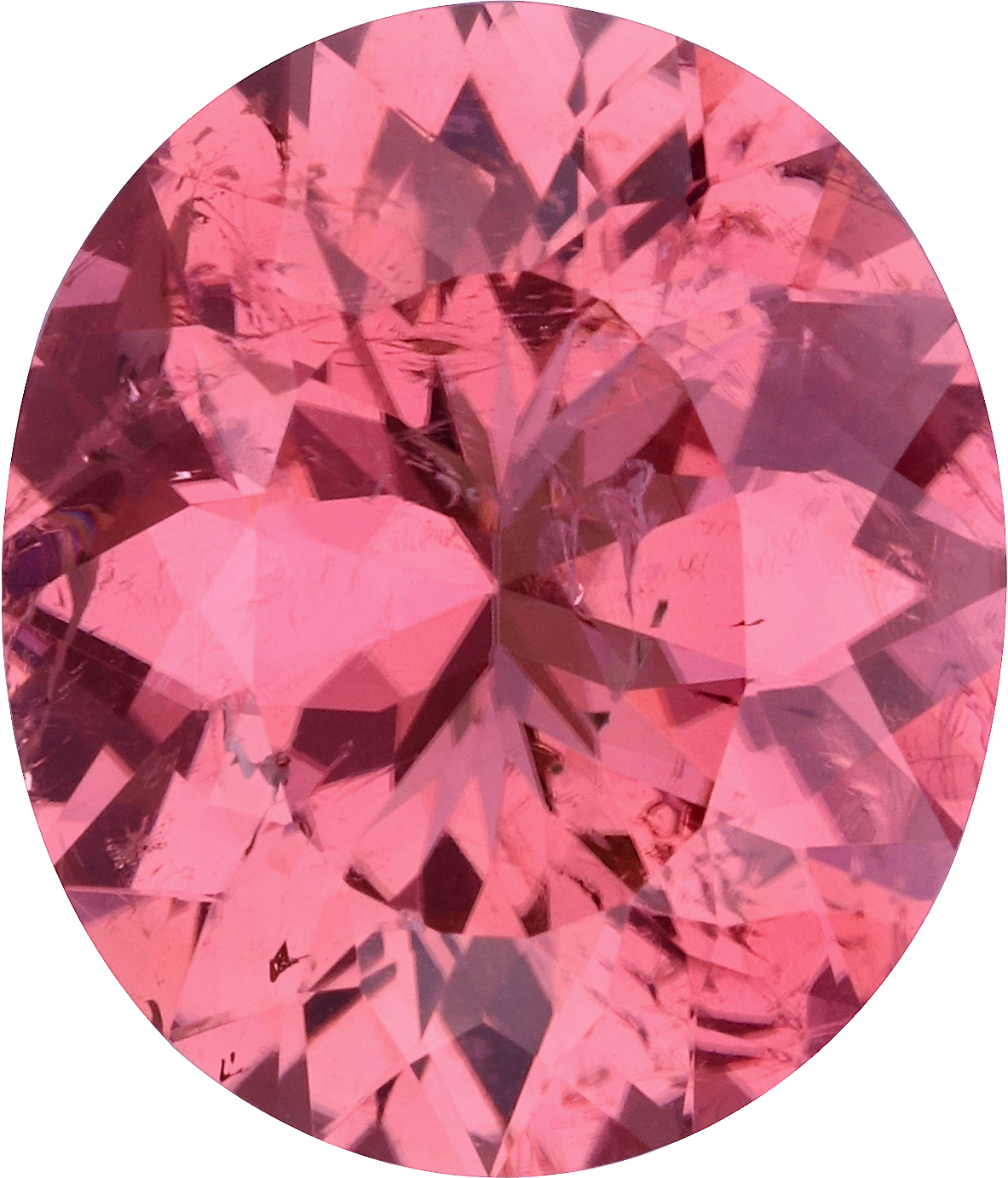 Oval cut pink tourmaline, 14.1 by 12.14 mm, shown at actual size