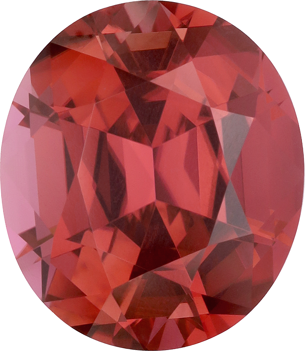 Oval cut pink tourmaline, 13.89 by 12.05 mm, shown at actual size