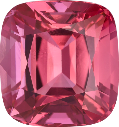 Cushion cut pink tourmaline, 25.21 by 23.55 mm, shown at actual size