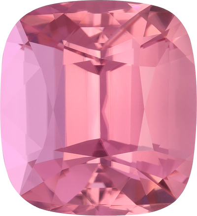 Cushion cut pink tourmaline, 22.11 by 20.2 mm, shown at actual size