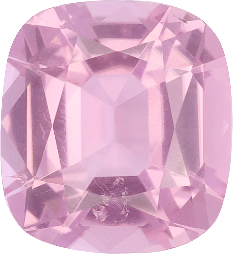 Cushion cut pink tourmaline, 11.99 by 10.96 mm, shown at actual size