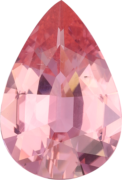 Pear cut pink tourmaline, 22.77 by 15.44 mm, shown at actual size