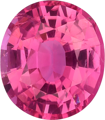 Oval cut pink tourmaline, 11.03 by 9.7 mm, shown at actual size