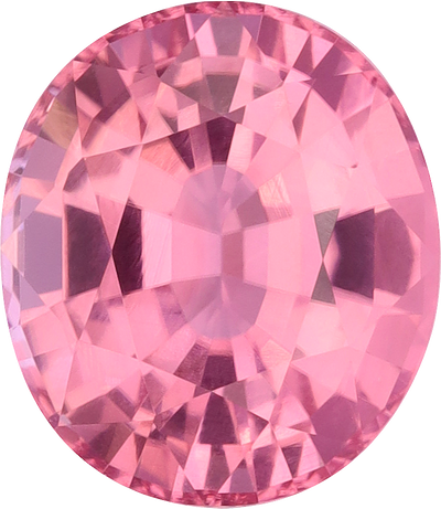 Oval cut pink tourmaline, 12 by 10.45 mm, shown at actual size
