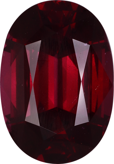 Oval cut rhodolite garnet, 17.6 by 12.2 mm, shown at actual size