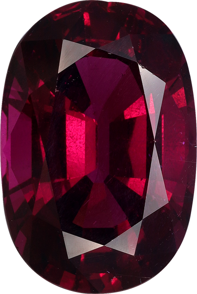 Oval cut umbalite garnet, 17.29 by 11.6 mm, shown at actual size