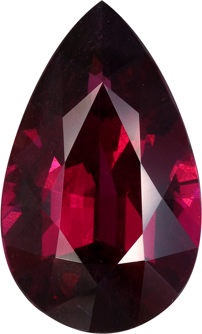 Pear cut umbalite garnet, 19.37 by 11.69 mm, shown at actual size