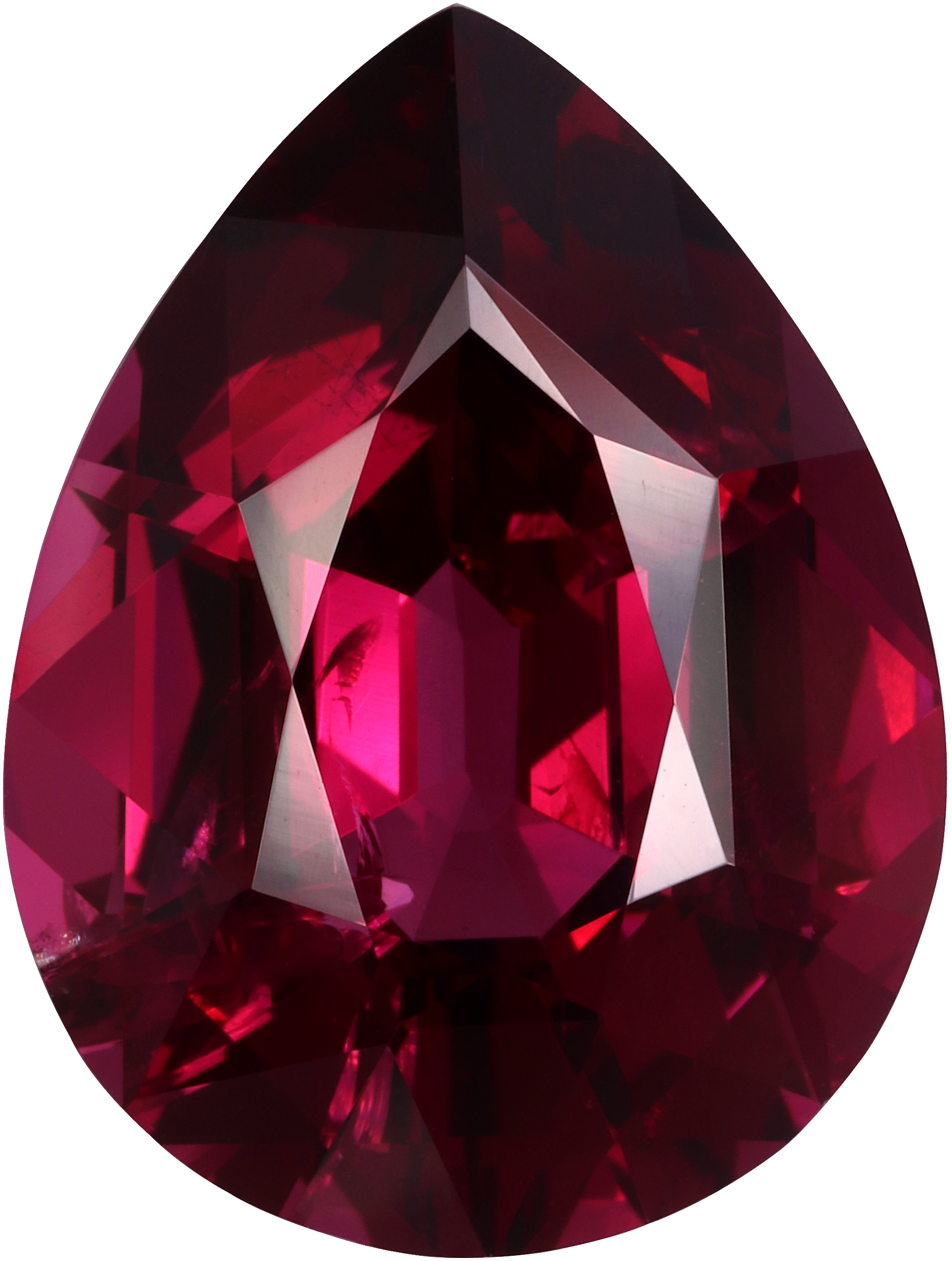 Pear cut rhodolite garnet, 16.1 by 12.1 mm, shown at actual size