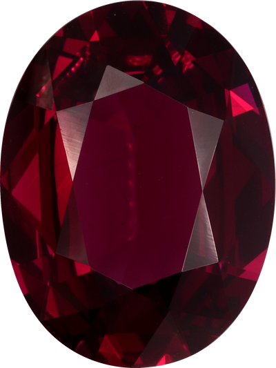 Oval cut rhodolite garnet, 16.19 by 12.14 mm, shown at actual size