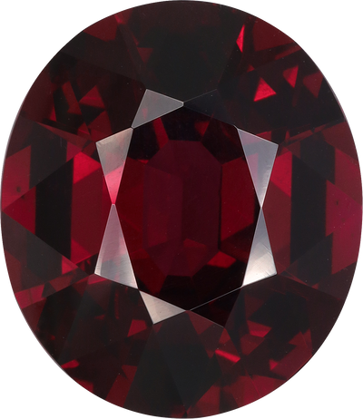 Oval cut rhodolite garnet, 15.95 by 13.82 mm, shown at actual size