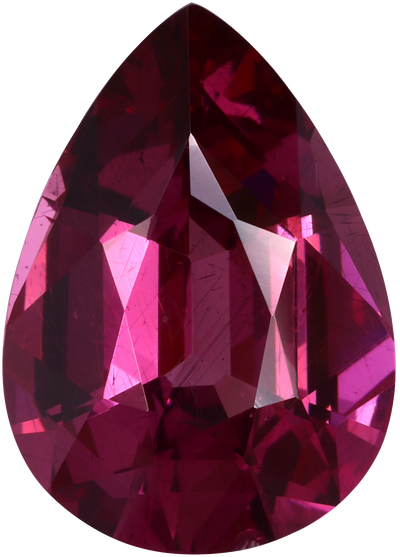 Pear cut umbalite garnet, 14 by 10 mm, shown at actual size