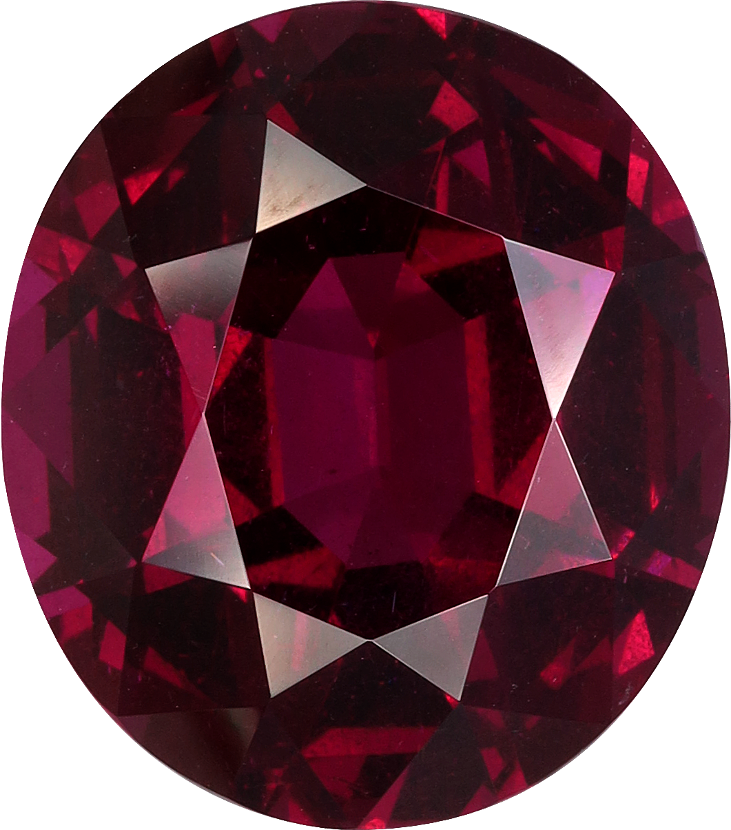 Oval cut umbalite garnet, 13.76 by 12.13 mm, shown at actual size