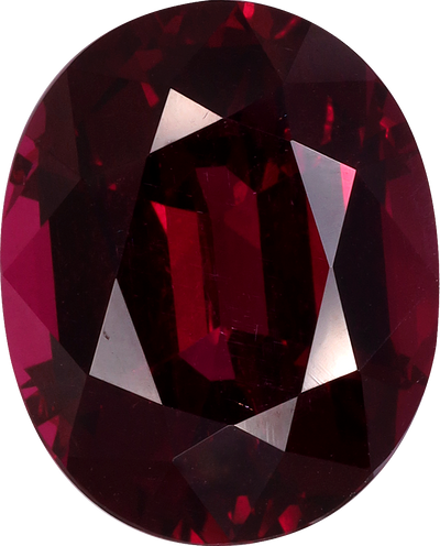 Oval cut umbalite garnet, 13.2 by 10.67 mm, shown at actual size
