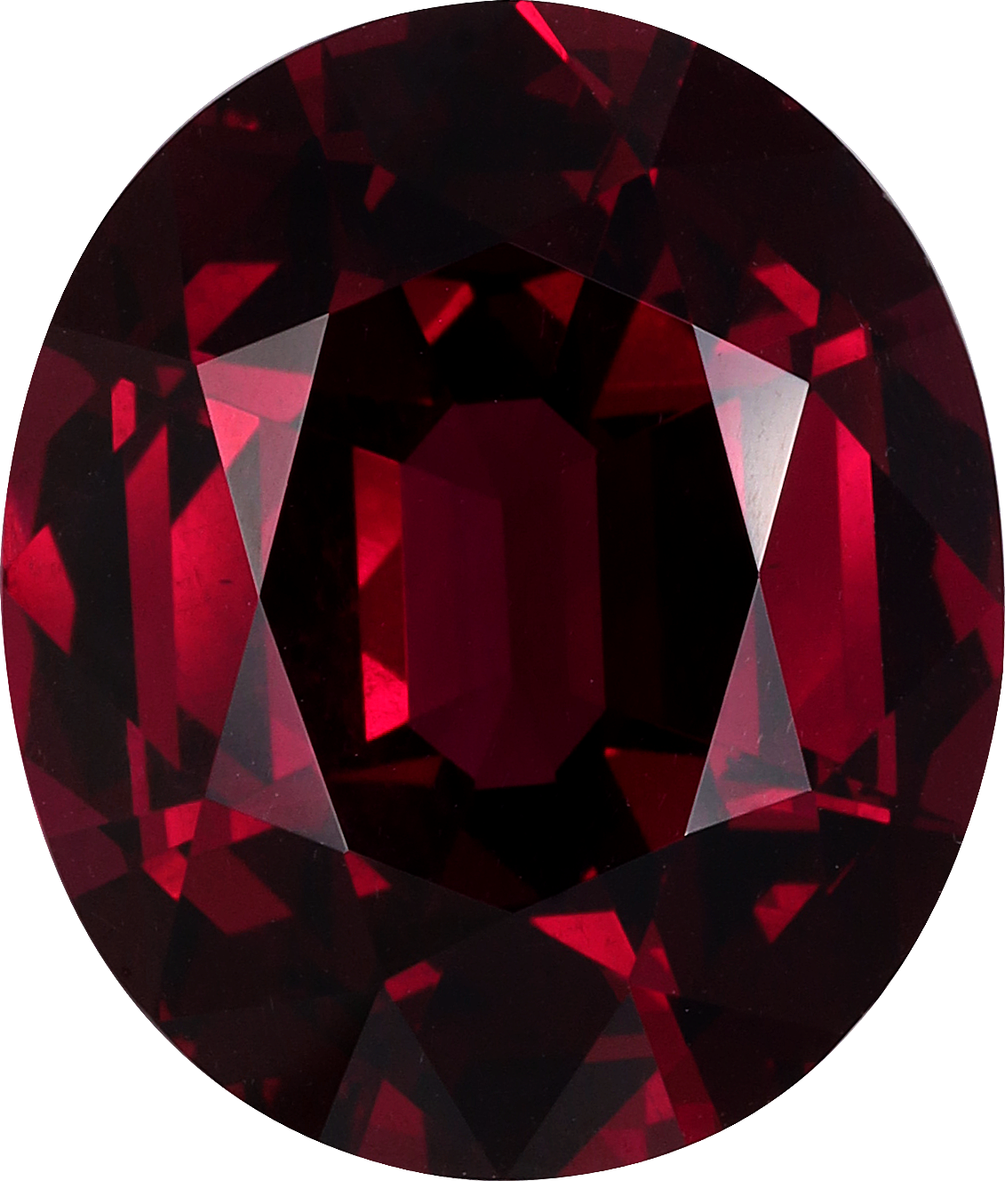 Oval cut umbalite garnet, 13.08 by 11.12 mm, shown at actual size