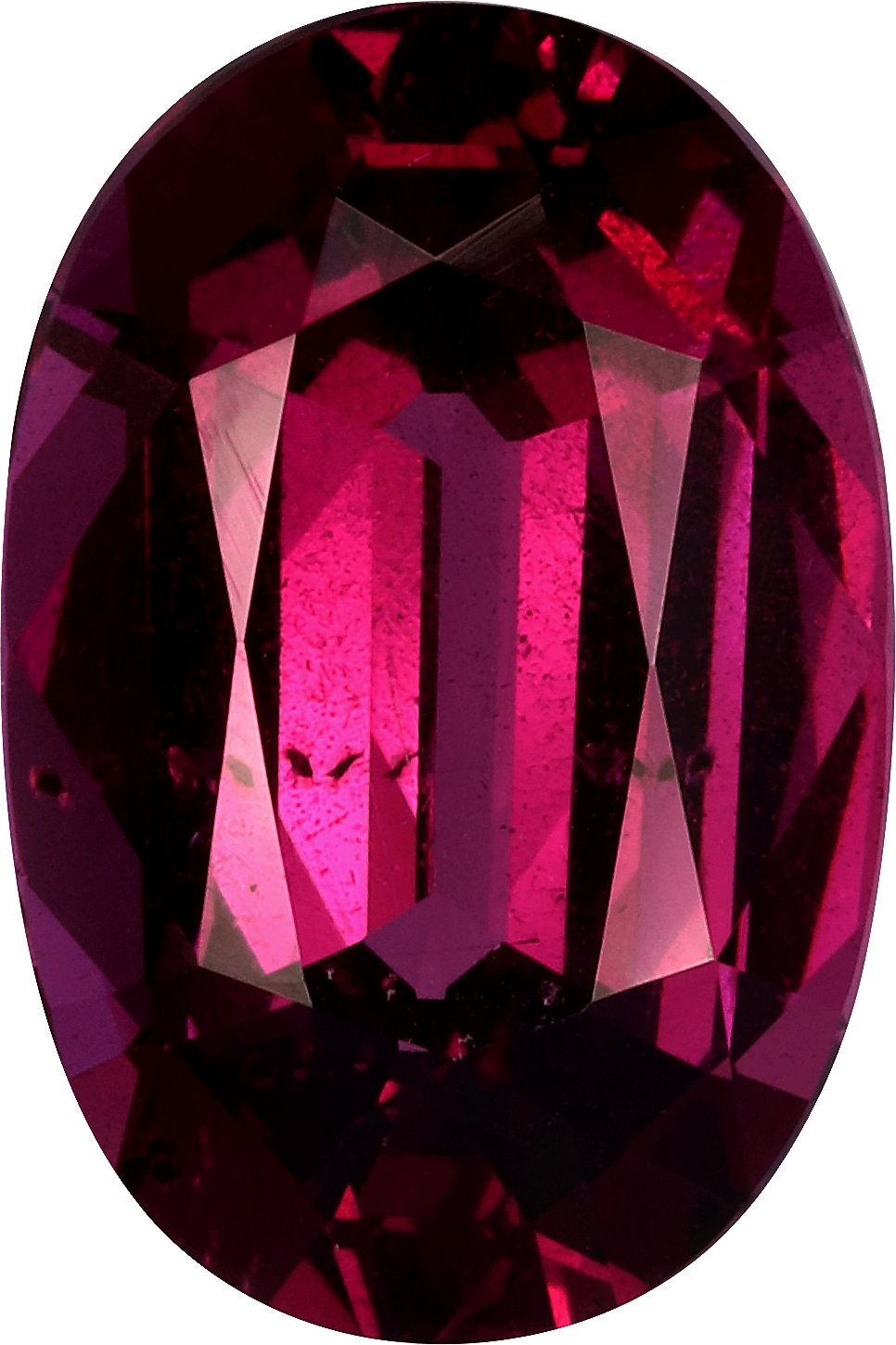 Oval cut umbalite garnet, 11.65 by 7.79 mm, shown at actual size