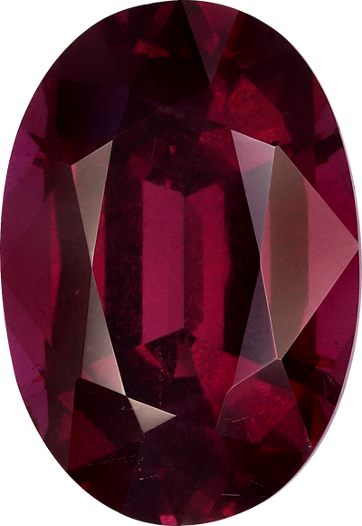 Oval cut umbalite garnet, 13.18 by 9.11 mm, shown at actual size