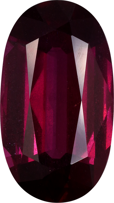 Oval cut umbalite garnet, 16.55 by 9.29 mm, shown at actual size