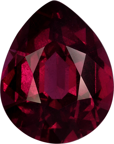 Pear cut umbalite garnet, 11.89 by 9.48 mm, shown at actual size