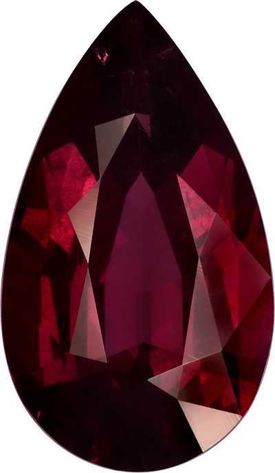 Pear cut umbalite garnet, 15.43 by 8.99 mm, shown at actual size