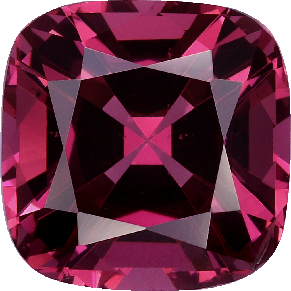 Cushion cut rose garnet, 8.14 by 8.12 mm, shown at actual size