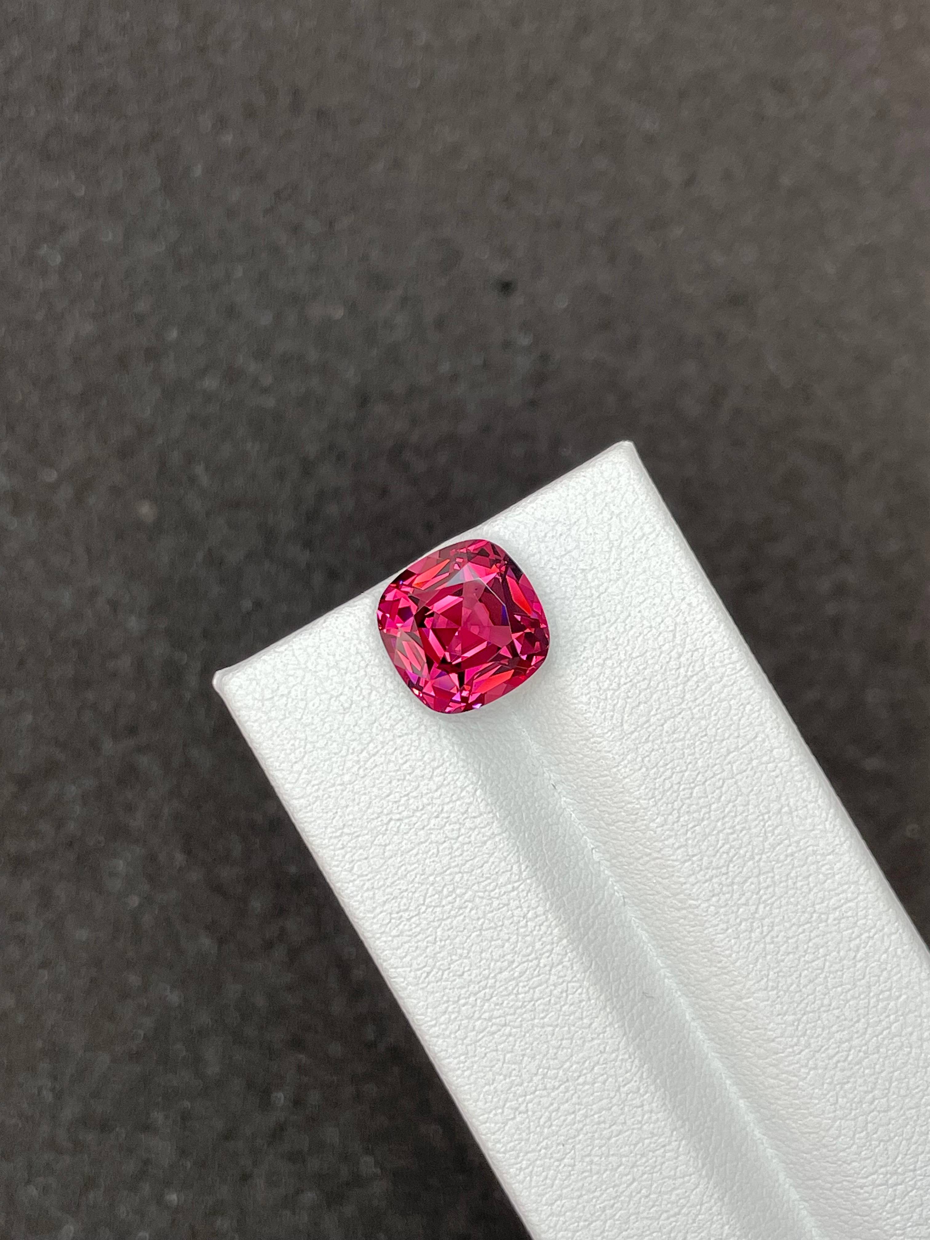 fuscia pink rose garnet, 6.07ct cushion cut — view 5