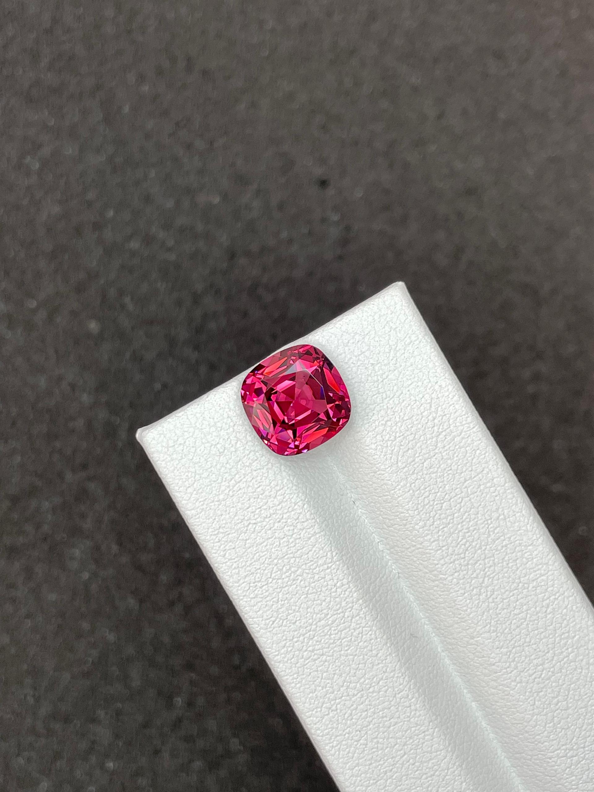 fuscia pink rose garnet, 6.07ct cushion cut — view 5