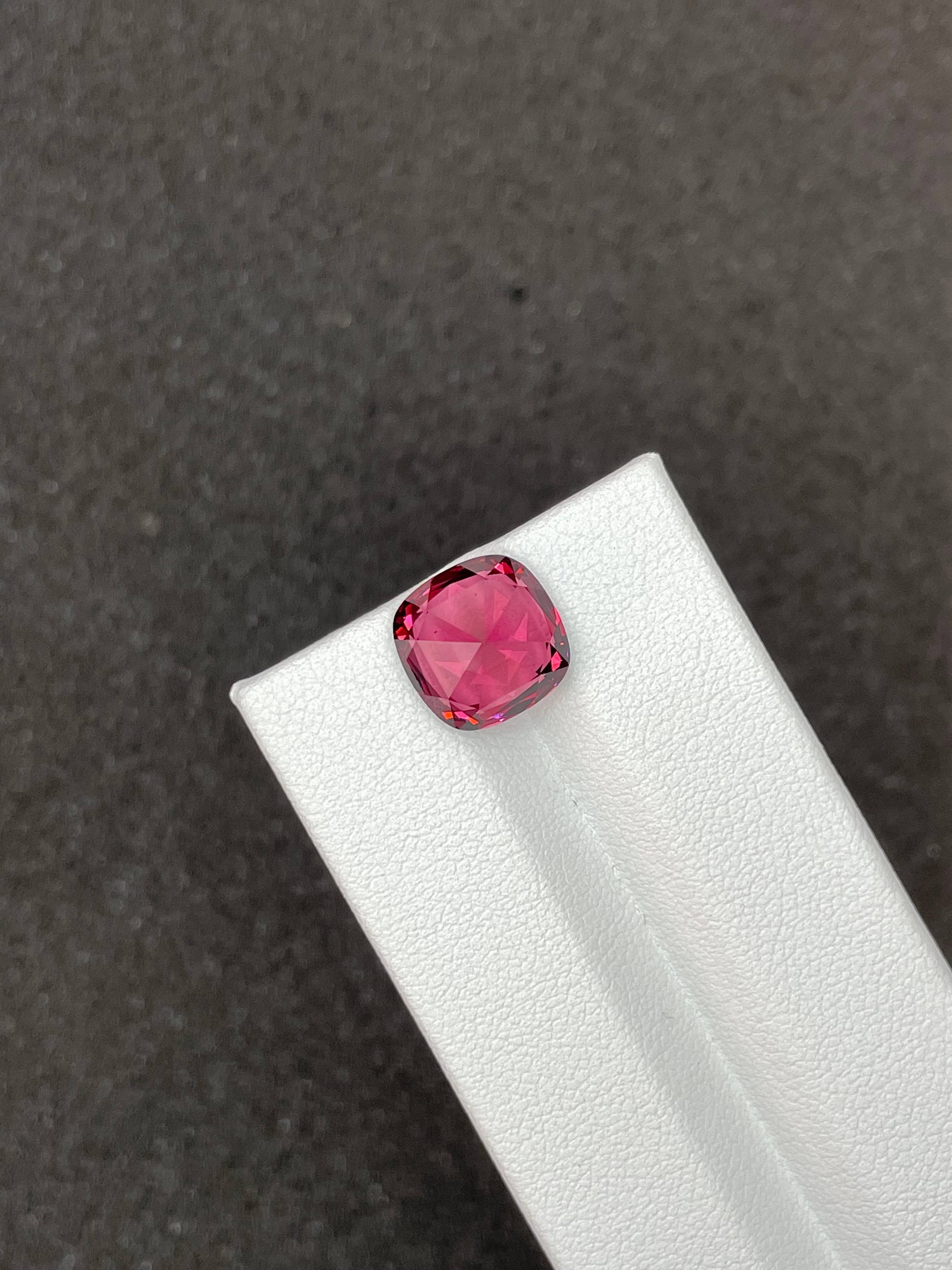 fuscia pink rose garnet, 6.07ct cushion cut — view 6