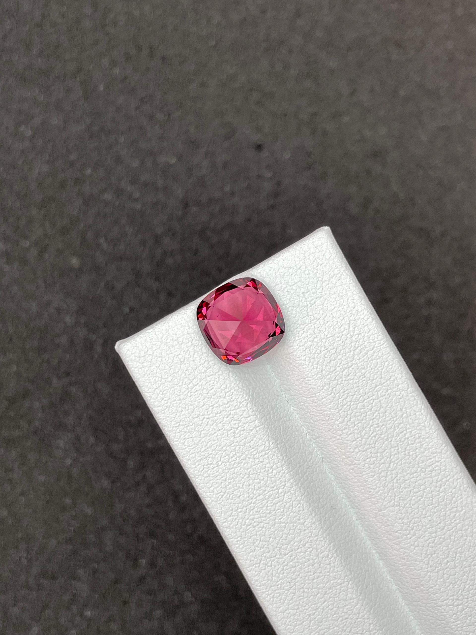 fuscia pink rose garnet, 6.07ct cushion cut — view 6