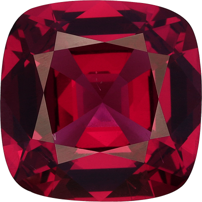 Cushion cut rhodolite garnet, 10.02 by 10.01 mm, shown at actual size