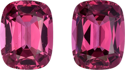 Cushion cut pink garnet, 11.08 by 8.45 mm, shown at actual size